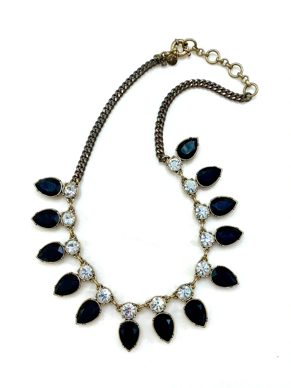 J. Crew Shimmering Gold-Tone Necklace with Black Teardrop and Clear Stones